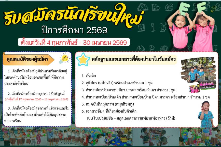 ศูนย์พัฒนาเด็กเล็กองค์การบริหารส่วนตำบลไผ่  🎉 เปิดรับสมัครนักเรียนใหม่ ปีการศึกษา 2569 📢 ตั้งแต่วันนี้ ถึง 30 เมษายน 2569 ⚡ อายุ 2 ปีบริบูรณ์  ( เกิดในวันที่ 17 พฤษภาคม 2565 – 16 พฤษภาคม 2567 )